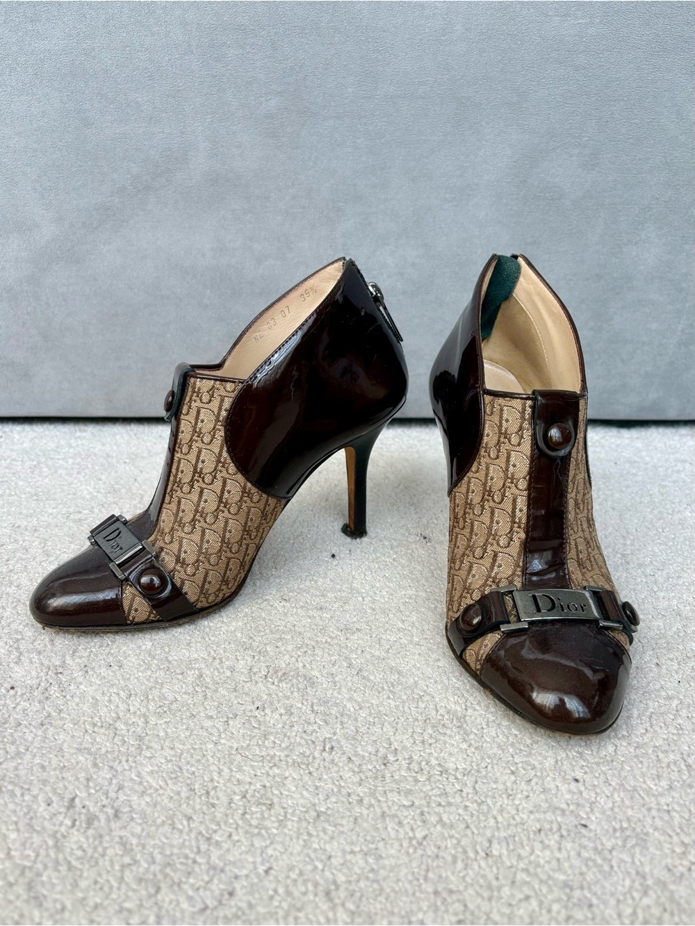 Vintage Dior Brown Monogram Patent Leather Ankle Booties